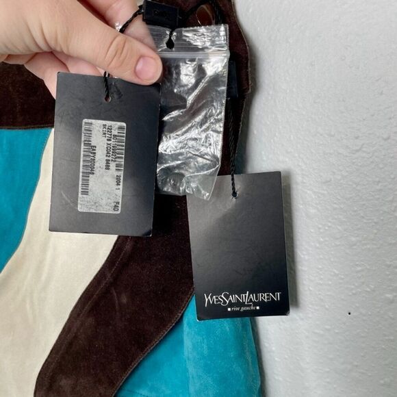 NWT Size: 40 (US size L/8)Yves Saint Laurent Colorblock Suede Wrap Skirt - Picture 13 of 15